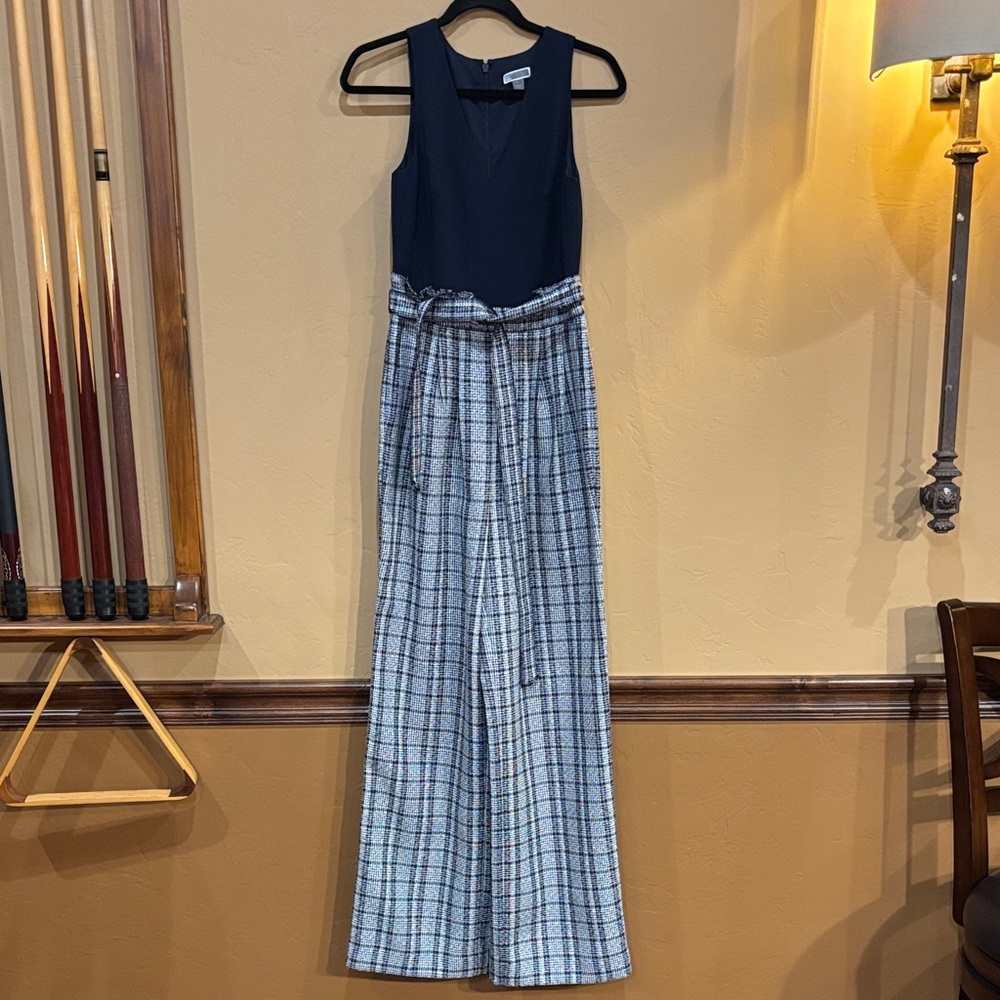 CHELSEA 28 Navy and Plaid Jumpsuit